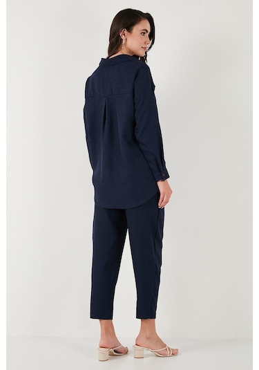 Lela Keten Karışımlı Regular Fit Lastikli Bel Uzun Kollu Alt Üst Bayan Takım 6696622 Lacivert
