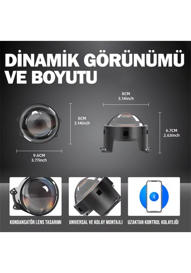 Otomobil Motosiklet Far Lensi Animasyonlu Göz Hareketli Wifi 3 Inch Ambiyans Aydınlatma 2 Adet