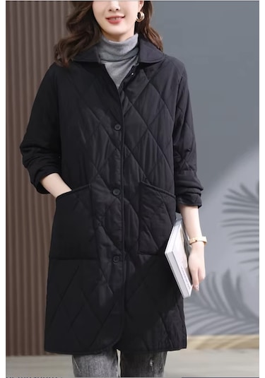 H2.siyah..kadın Vintage Uzun Ceket Siyah