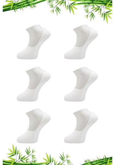 Bambu Kadın Babet Beyaz Çorap Dikişsiz Görünmez Kaydırmaz Topuk Silikonlu 6'lı Beyaz
