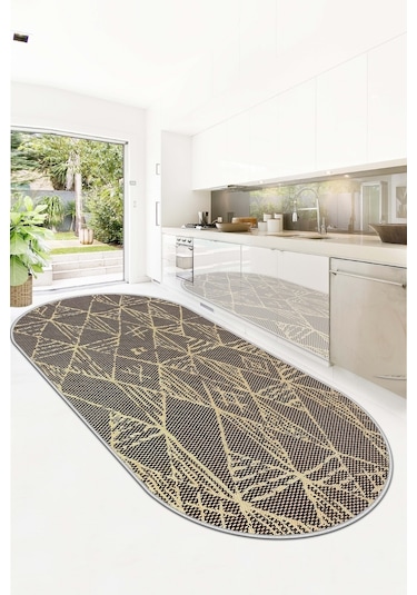 West Home Makinede Yıkanabilir Kaymaz Taban Leke Tutmaz Oval Mutfak Halısı Salon Halısı Ve Yolluk Wh 588 Black Oval