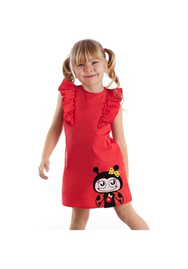 Denokids Fırfırlı Uç Uç Elbise Kırmızı