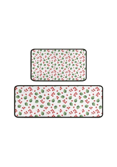 Noel Desenli 2'li Mutfak Matı, Anti-yorgunluk, Yastıklı Ve Kaymaz, Mutfak Ve Ofis İçin Noel Yemiş Yaprağı