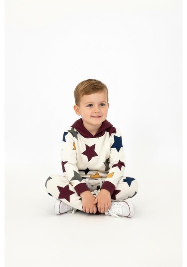 Yıldız Baskılı Kapşonlu 2 Li Takım Bordo