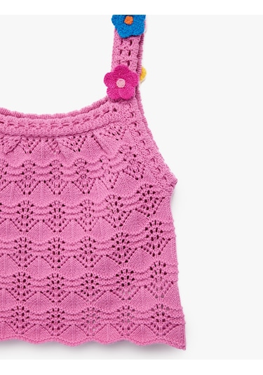 Koton Pamuklu Kare Yaka Çiçek Detaylı Askılı Triko Atlet Pembe 6smg50002ht Gülkurusu
