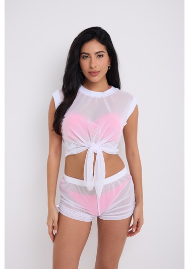 By Papi Büzgülü Tül Şort Beyaz