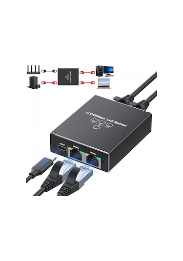 Ethernet Çoklayıcı Splitter 1 Giriş 3 Çıkış Rj45 Gigabit 1000 Mbps
