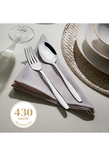 Nehir Sahra Sade 12 Kişilik 72 Parça Çatal Kaşık Bıçak Takımı Gümüş