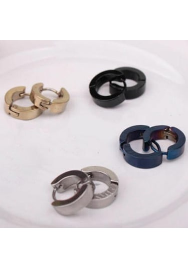 Gümüş 1 Çift Serin Erkek Paslanmaz Çelik Huggie Hoop Küpeler Gündelik Takı Gümüş