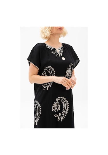 Kısa Kol Pamuk Hitit Uzun Elbise Yaprak Siyah Yprk Syh-yaprak Siyah