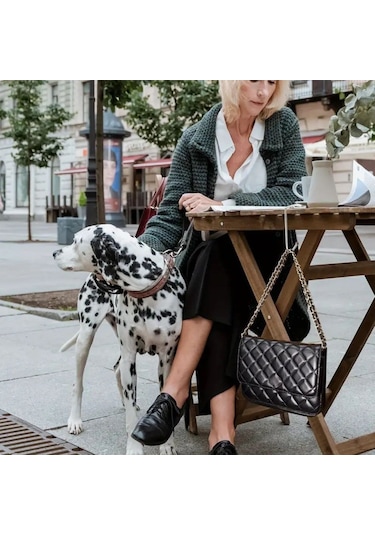 Masaya Takılabilen Çanta Askısı Çanta Tipi Pratik Metal Çanta Kan Ahşap - Siyah