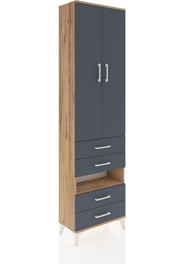 Arges Dolap 3 Raflı 4 Çekmeceli Tek Askılı 60x30x221 Çam-antr... Çam