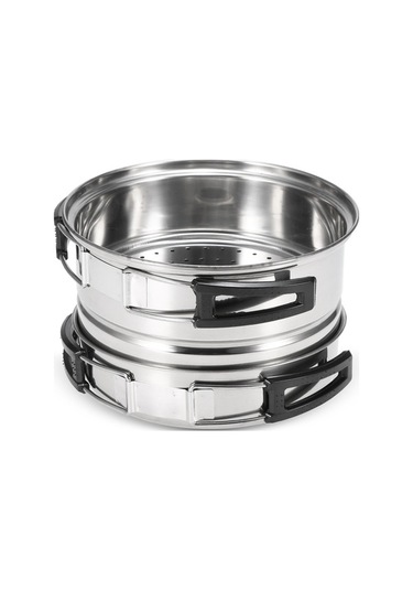 3 Adet Kamp Tencere Seti Paslanmaz Çelik Tencere Kızartma Tavası Buharda Pişirme Rafı Açık Ev Mutfak Pişirme Seti Gümüş