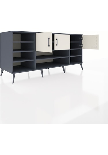 Kronos Konsol 9 Raflı 3 Kapaklı 176x59x83 Antrasit-aytaşı/çam Aytaşı/çam