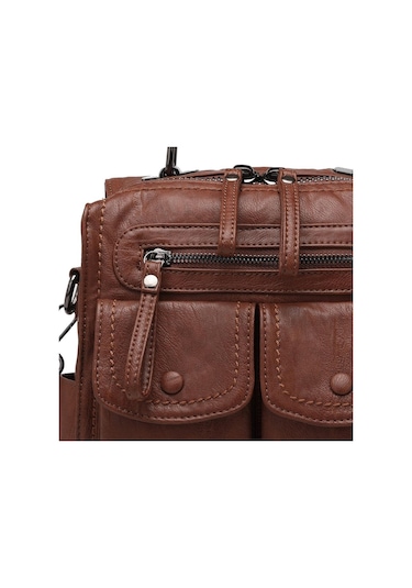 Yıkama Deri Sırt Askılı Kadın Çantası 21k Barcelona 1917 Kahverengi - Taba