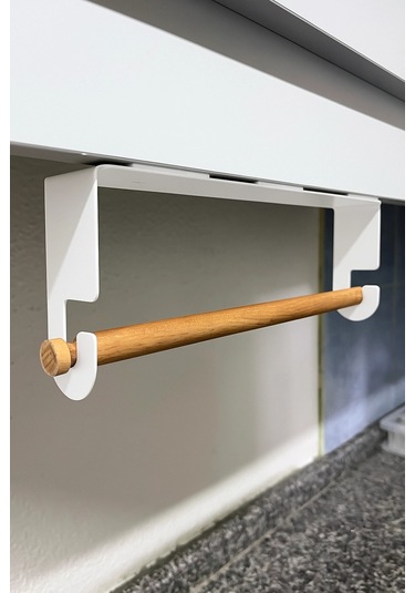 Kağıt Havluluk Yapışkanlı Ve Vidalı Şerit, Kancalı Ağaç Çubuklu Model Beyaz Rengi Beyaz