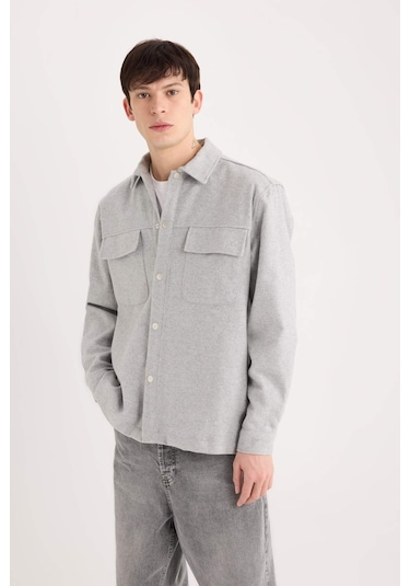 DeFacto Relax Fit Oduncu Basic Düz Uzun Kollu Gömlek Ceket A6876AX24AUGR91