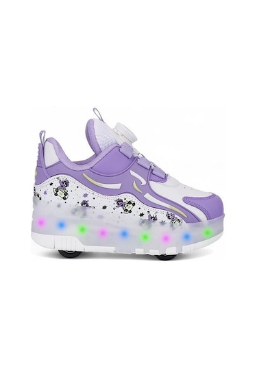 Kaykaylı Çocuk Işıklı Ayakkabı - Işıklı Patenli Kaykay Ayakkabı - Kaykay Ayakkabı Beyaz