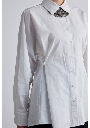 Bel Ayarlamalı Gömlek Ekru Ekru