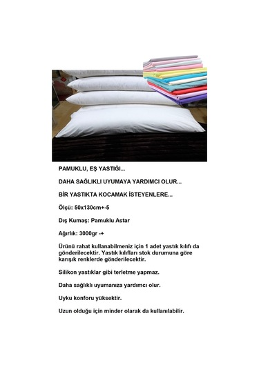 Karı Koca Yastığı 50x130 Kılıflı , Pamuklu, Uzun Yastık Çok Renkli