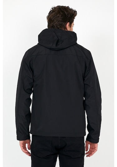 Sivaist Yeni Sezon Erkek Siyah Softshell Kapüşonlu Iç Cepli Mont