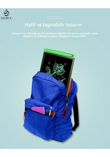 8,5 İnç Lcd El Yazısı Tableti Lcd Elektronik Kara Tahta Renkli Vurgulama Açık Mavi