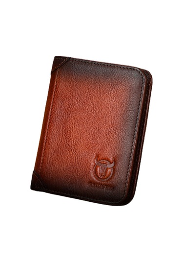 Hangfox Erkek Deri Cüzdan Rfıd Korumalı, İlk Derece Deri, Retro Dikey Tip, Ehliyet Ve Para Taşıma, Sarı Kahverengi Sarı - Kahverengi