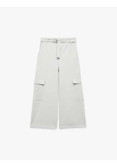 Koton Kemer Detaylı Kapaklı Cepli Geniş Paça Kargo Pantolon Gri 5skg40121aw Gri