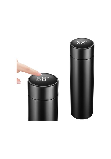 Jeemson 500ml Akıllı Sıcaklık Göstergeli Termos Bardak - Lcd Dokunmatik Ekran, 304 Çelik, Sızıntısız, Siyah Seyahat Kaski Siyah