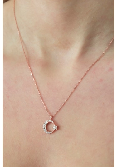 925 Ayar Rose Ayyıldız Kadın Gümüş Kolye (514535168)