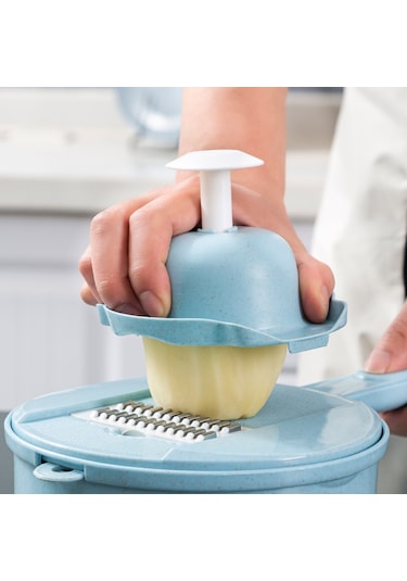 Qingmipy Mutfak Çok Amaçlı Sebze Dilimleyici - Patatesi Işkembeli, Dilimli, Kıyma Ve Çiçek Şeklinde Keser - Ev Kullanıma Uygun 12 Parça Lüks Mavi Set Lüks 12 Parçalı Mavi