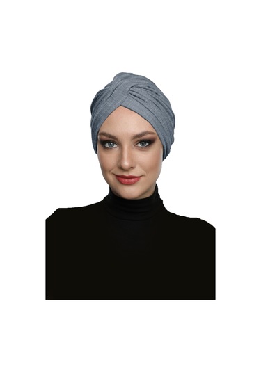 Çapraz Penye Astarlı Koyu Gri Hazır Türban Tesettür Havuz Bonesi Koyu Gri