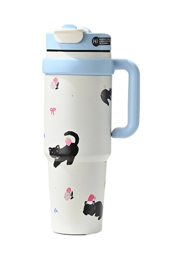 Jian Fan Kızların Termos Bardağı, Büyük Kapasiteli Buz Bardağı, Hasır Bardak - Mavi Mavi