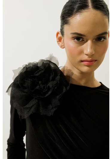 Luna Çiçek Broş Siyah Siyah