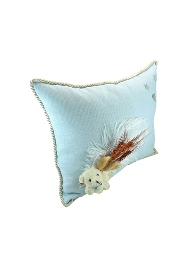Süslebabypartystore Kuru Çiçek Tanzimli, Ayıcıklı, Takı Yastığı, Mavi