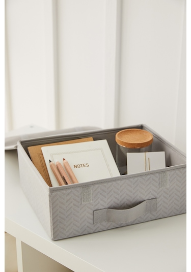 Ocean Home Textile 2'li Gri Balıksırtı Kapaklı Kutu Set 30 x 23 x 11 cm