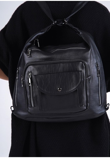 Yıkama Deri Kadın Omuz Ve Kol Çantası Siyah