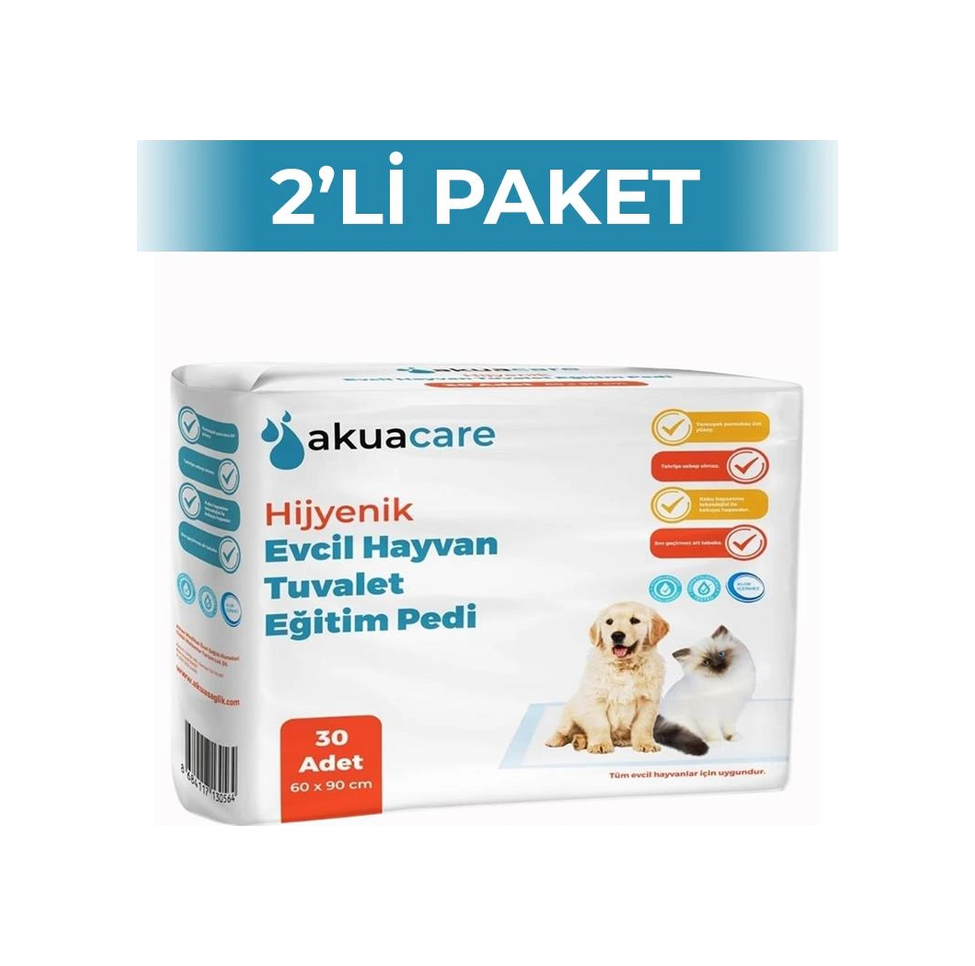 Akuacare Evcil Hayvan Tuvalet Eğitim Pedi 60x90 Cm 30'lu 2 Adet