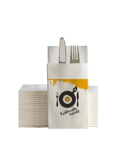 Kahvaltı Saati Baskılı Cepli Peçete 48x48 Cm 50 Adet