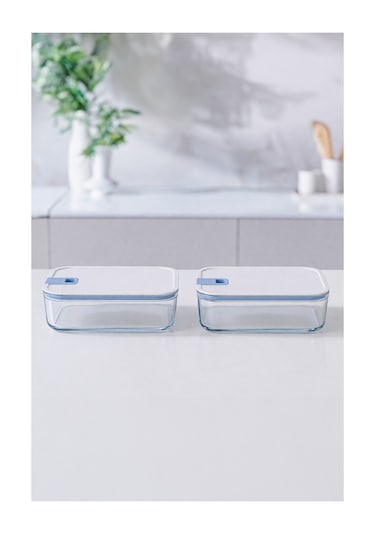 Perfect Seal Dikdörtgen Cam Saklama Kabı Bej 2300ml 2 Adet Beyaz