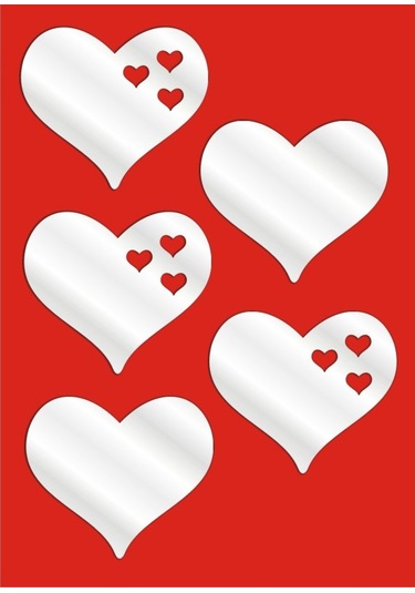 Küçük Kalpler Kapı Yanı Duvar Köşesi Süsleme Dekoratif Ayna Gümüş