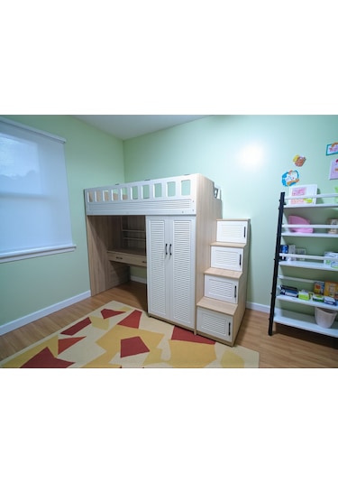 Rüya Komple Mdf Membran Çalışma Masalı Dolaplı Ranza Meşe Beyaz 190 x 90