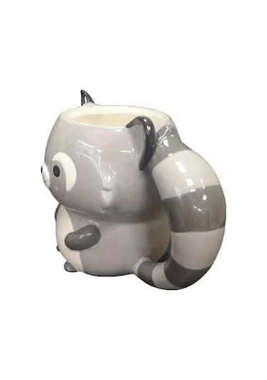 3d Rakun Seramik Kahve Fincanı Gri