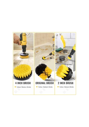 Suofeng Ev Temizliği İçin Elektrik Matkap Fırçası Aksesuarı - Mutfak/banyo 3'lü Set 2/3.5/4 İnç Sarı Sarı