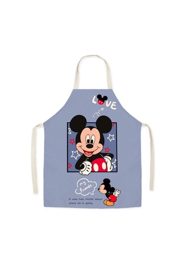 Dinosaurs 65x75cm Karikatür Desenli Keten Mutfak Önlüğü - Mavi Altın