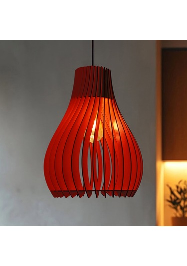Vialux Modern Ahşap Bohem Rustik Avize Tekli Sarkıt Lamba Kırmızı Kırmızı
