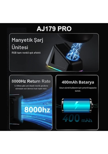 Aj179 Pro Kablosuz 3 Mod8000hz-26.000dpı Oyuncu Mouse Paw3395 Sensör Rgb Manyetik Şarj İstasyonu Diğer
