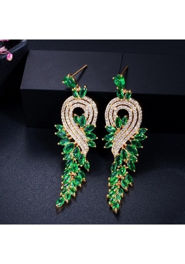 Zümrüt Wwj Yüksek Kaliteli Zirkon Gelin Uzun Kırmızı Yeşil Damla Küpe Takı Kadınlar İçin Çok Renkli Çok Renkli