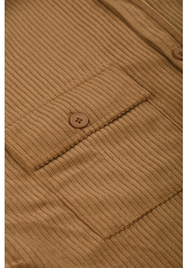 Deepsea Camel Cepli Likralı Kadife Kumaş Rahat Kesim Erkek Gömlek Yumuşak Dokulu, Şık Tasarım Gömlek 2600759 Camel