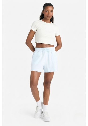 Soft&Basic Kadın Rahat Kalıp Cepli Beli Lastikli Kısa Paça Mavi Şort